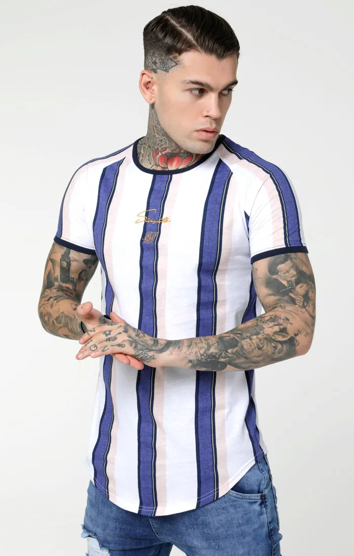SikSilk Rotary Stripe Raglan Gym Tee - White Navy & Shell sold by Siksilk