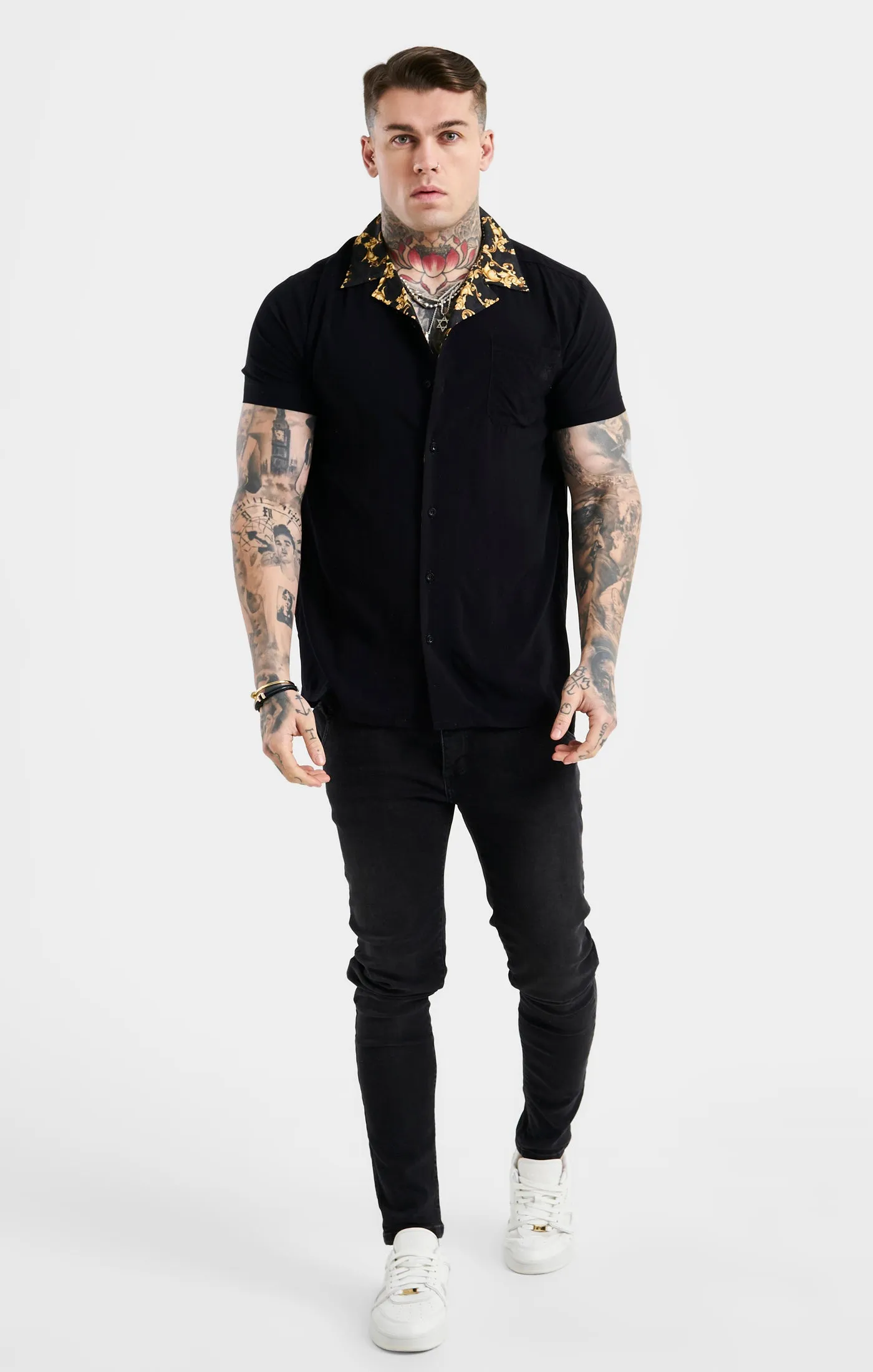 SikSilk Venetian Contrast Collar Oversized Shirt - Black & Gold sold by Siksilk product image thumbnail 3
