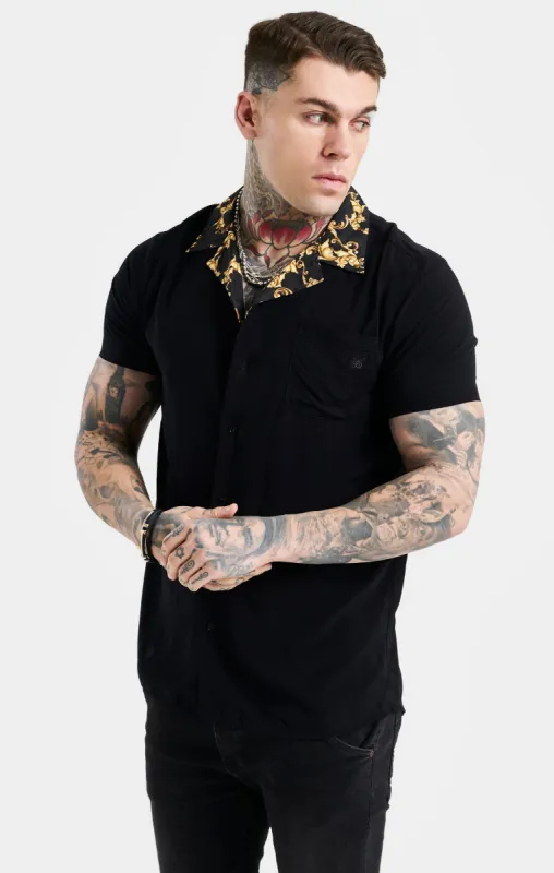SikSilk Venetian Contrast Collar Oversized Shirt - Black & Gold sold by Siksilk