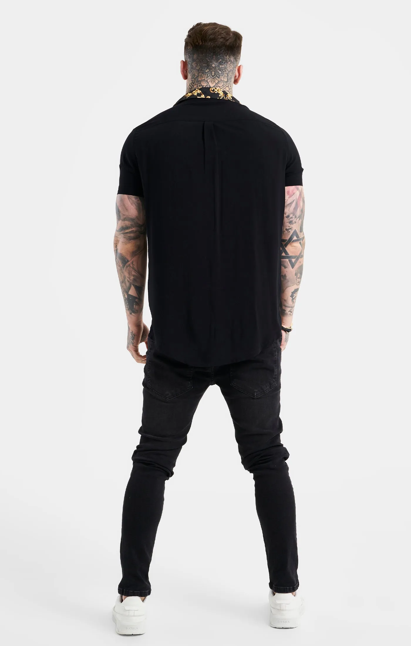 SikSilk Venetian Contrast Collar Oversized Shirt - Black & Gold sold by Siksilk product image thumbnail 5