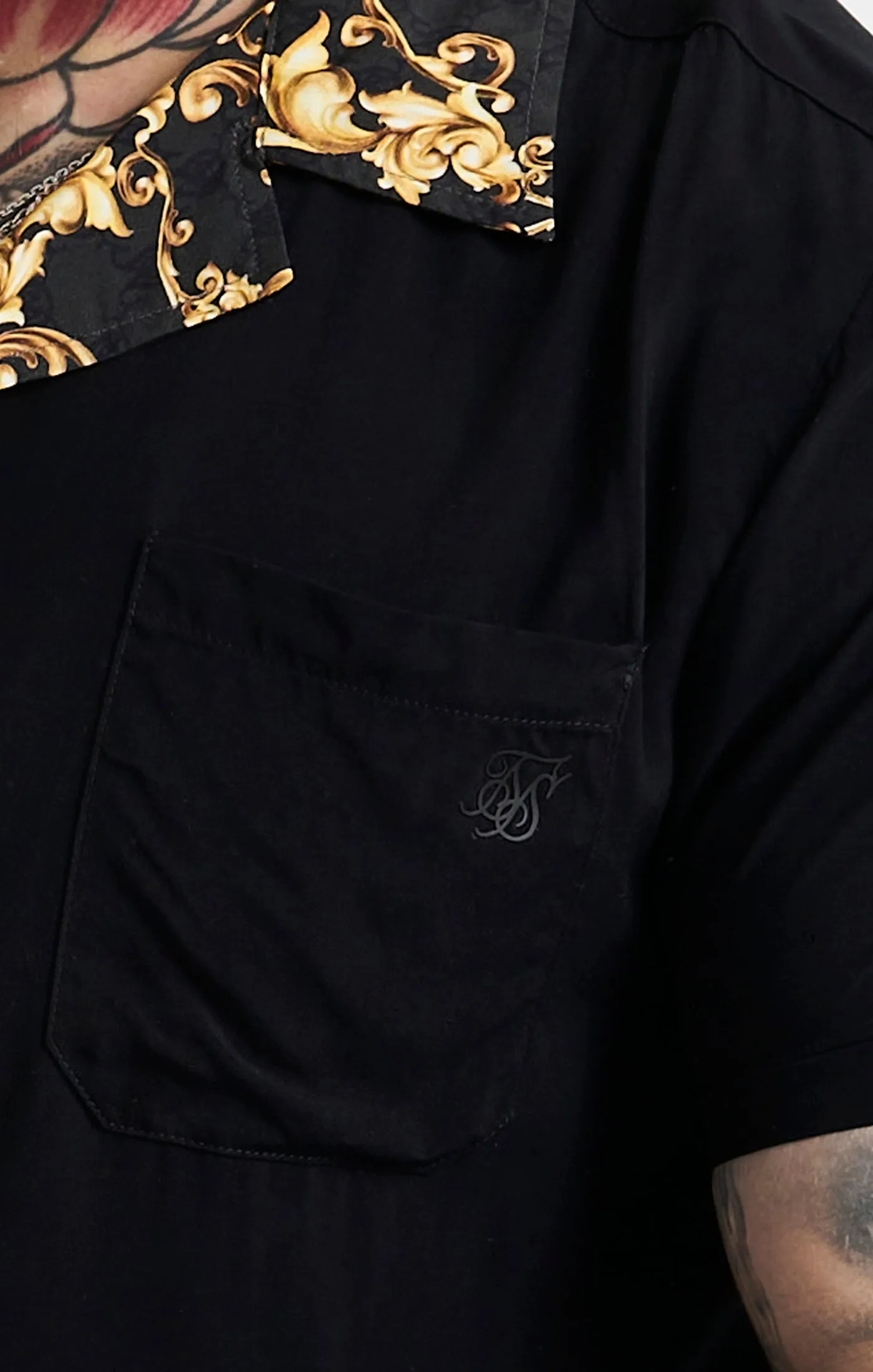 SikSilk Venetian Contrast Collar Oversized Shirt - Black & Gold sold by Siksilk product image thumbnail 2
