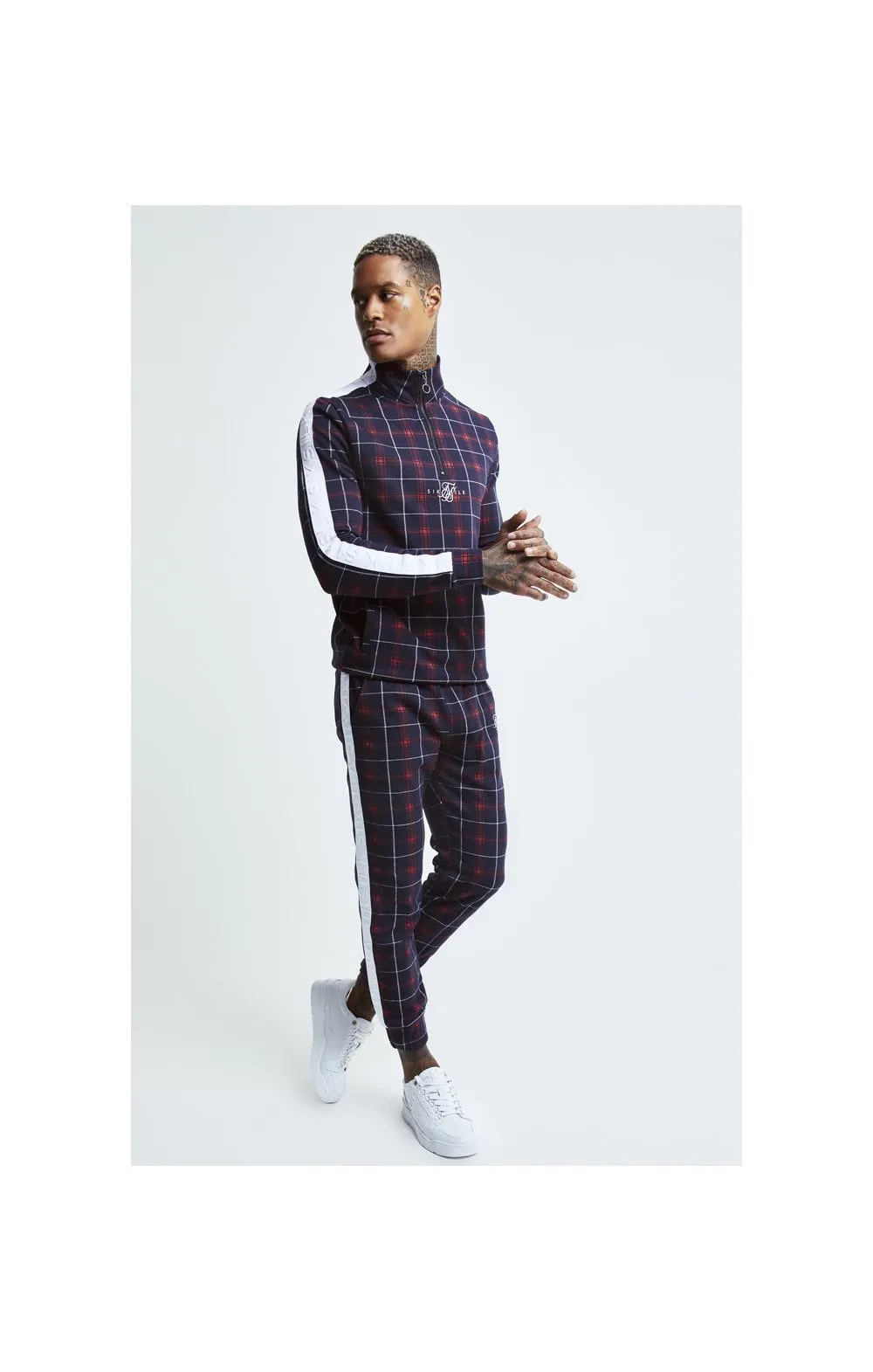 SikSilk Jacquard Check Cuffed Pant – Navy sold by Siksilk product image thumbnail 5
