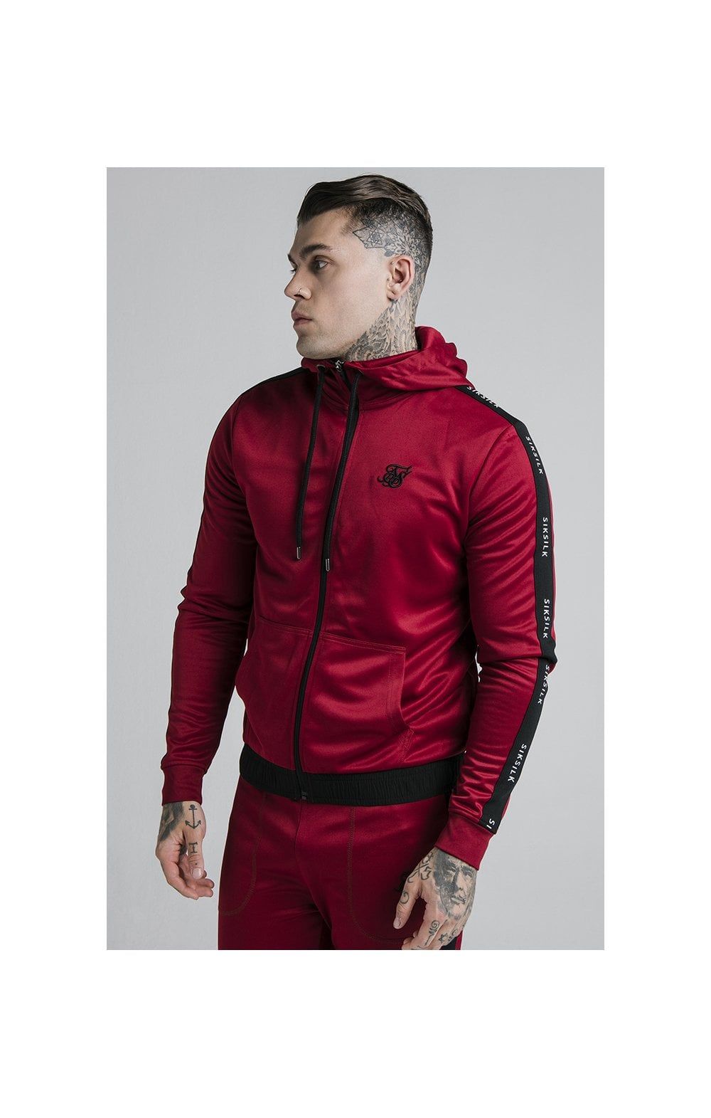 SikSilk Shadow Zip Through Hoodie - Deep Red & Black sold by Siksilk