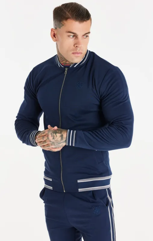 Navy Branded Hem Detail Bomber sold by Siksilk