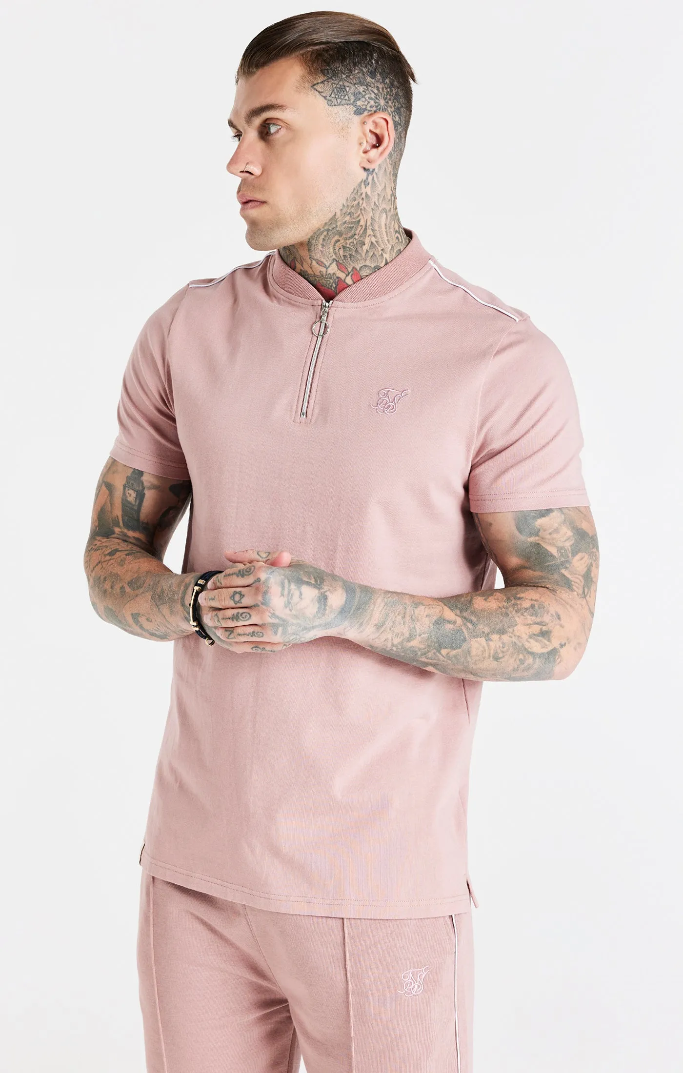 Dusty Pink Smart Baseball Collar T-Shirt sold by Siksilk