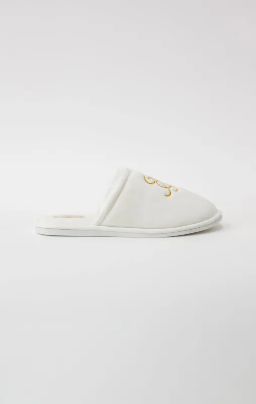White Slipper With Embroidered Logo sold by Siksilk