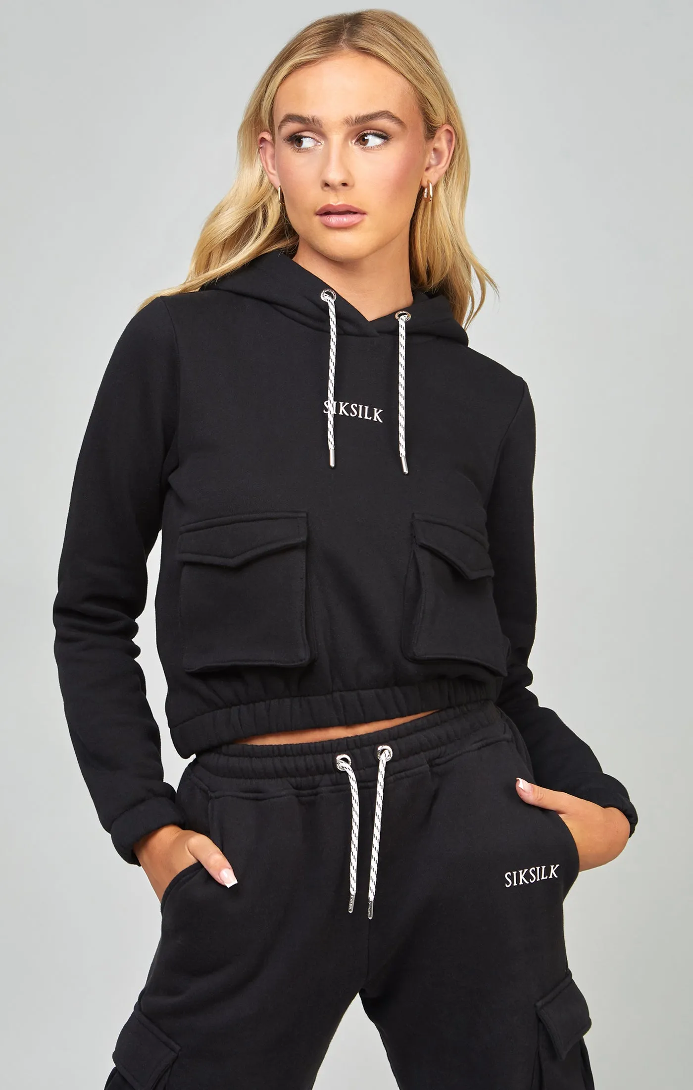 Black Cargo Pocket Hoodie sold by Siksilk product image thumbnail 4