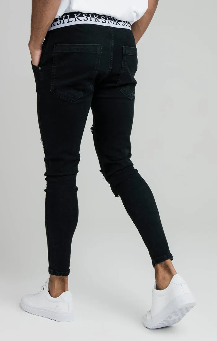 SikSilk Distressed Skinny Elasticated Jeans - Washed Black sold by Siksilk product image thumbnail 3