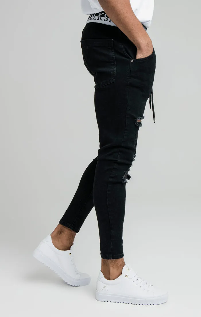 SikSilk Distressed Skinny Elasticated Jeans - Washed Black sold by Siksilk product image thumbnail 4