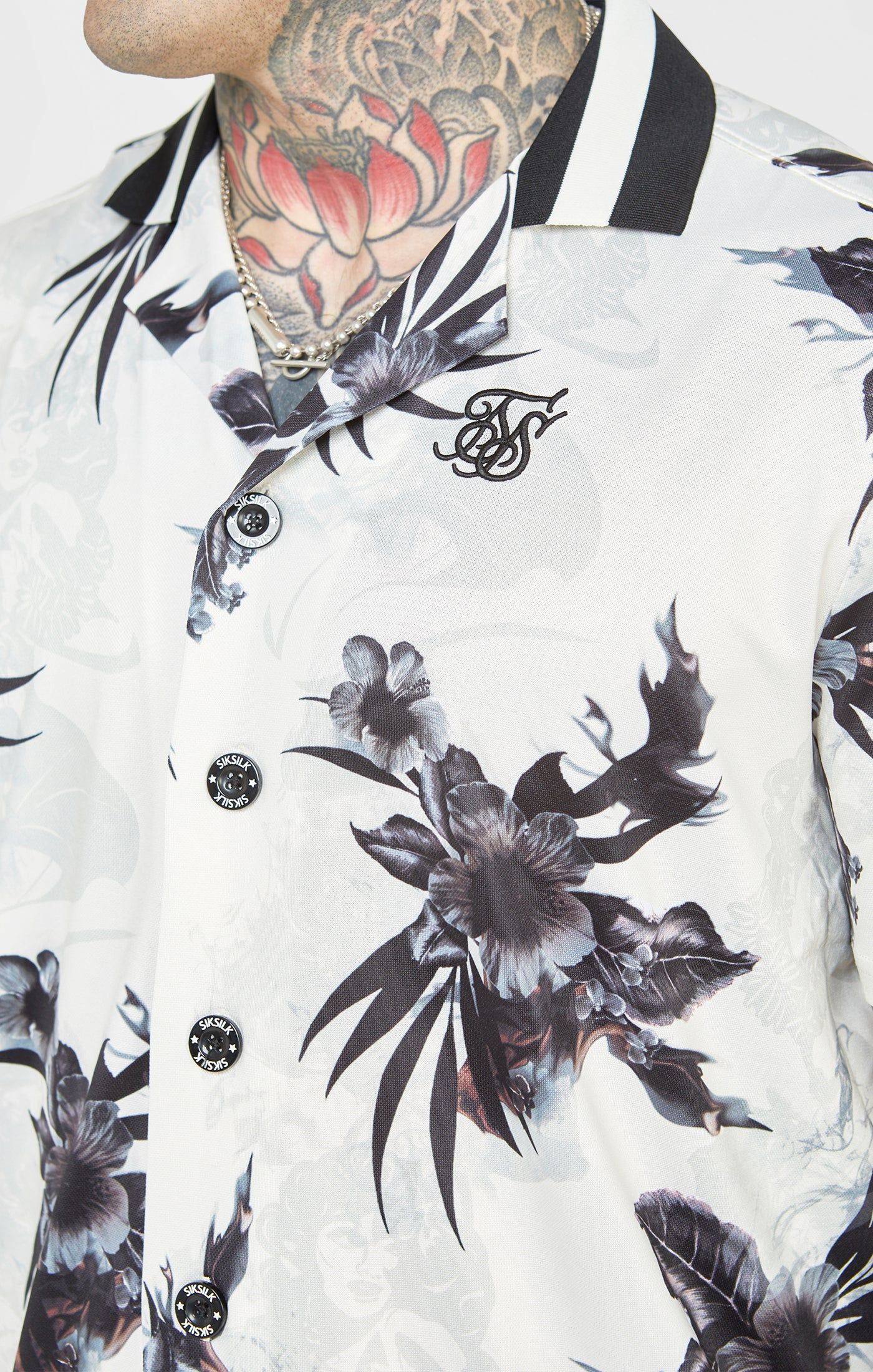 Ecru Retro Fire Bowling Shirt sold by Siksilk product image thumbnail 2