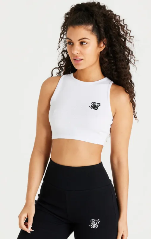 White Ribbed Racer Crop Bralette sold by Siksilk