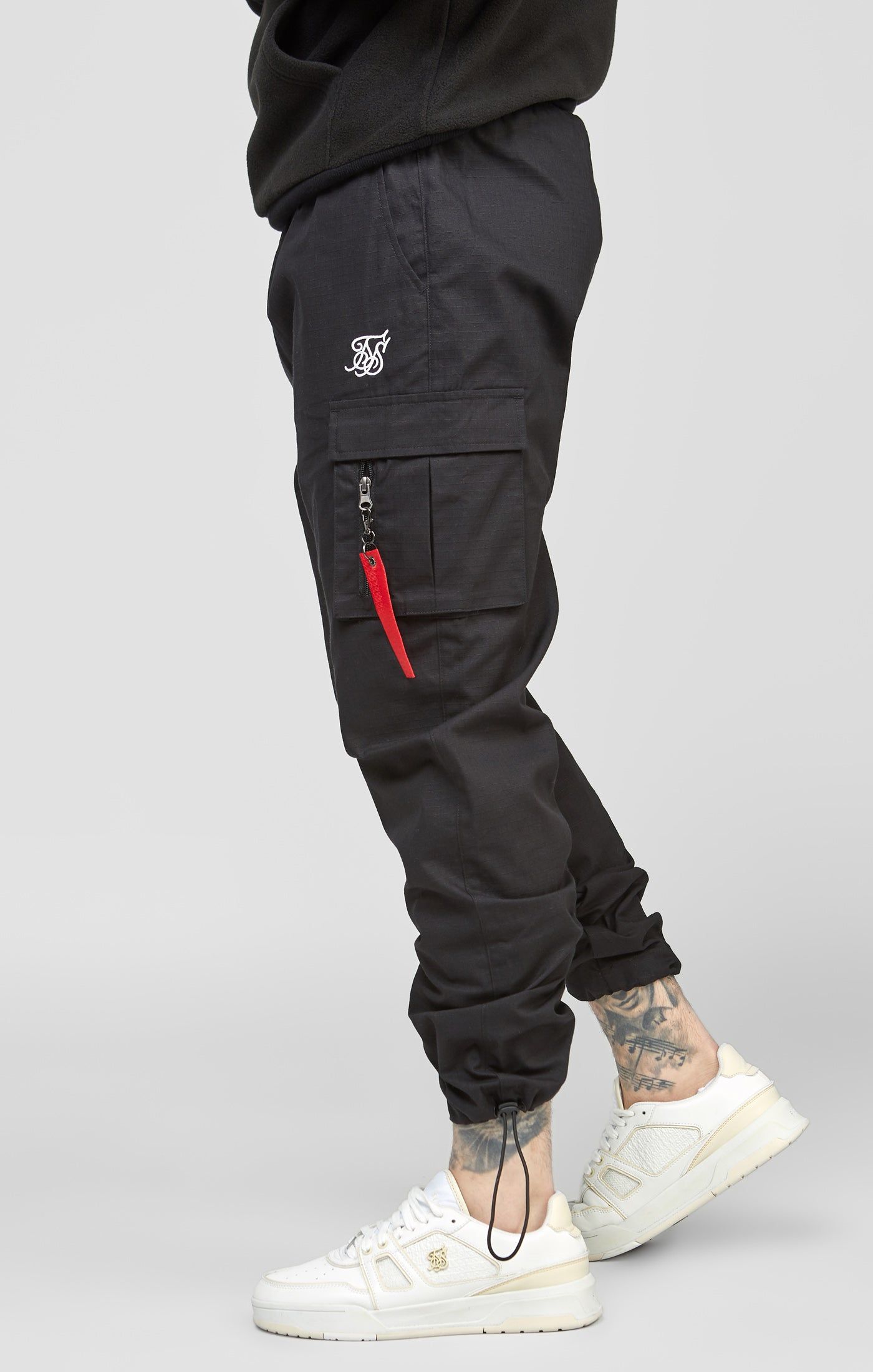 Black Cuffed Relaxed Fit Cargo Pant sold by Siksilk product image thumbnail 2