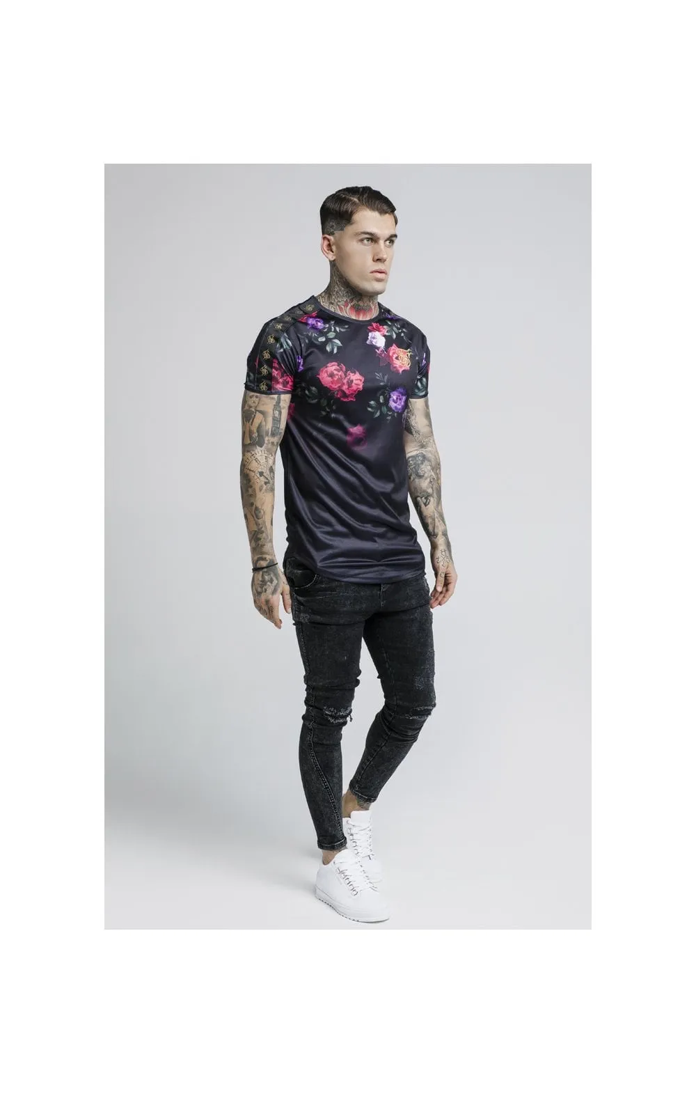 SikSilk S/S Oil Paint Taped Curved Hem Gym Tee - Black sold by Siksilk product image thumbnail 4