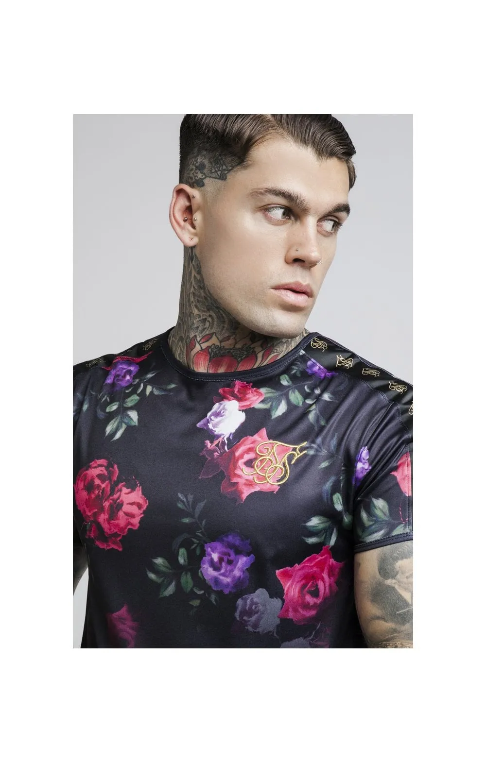 SikSilk S/S Oil Paint Taped Curved Hem Gym Tee - Black sold by Siksilk