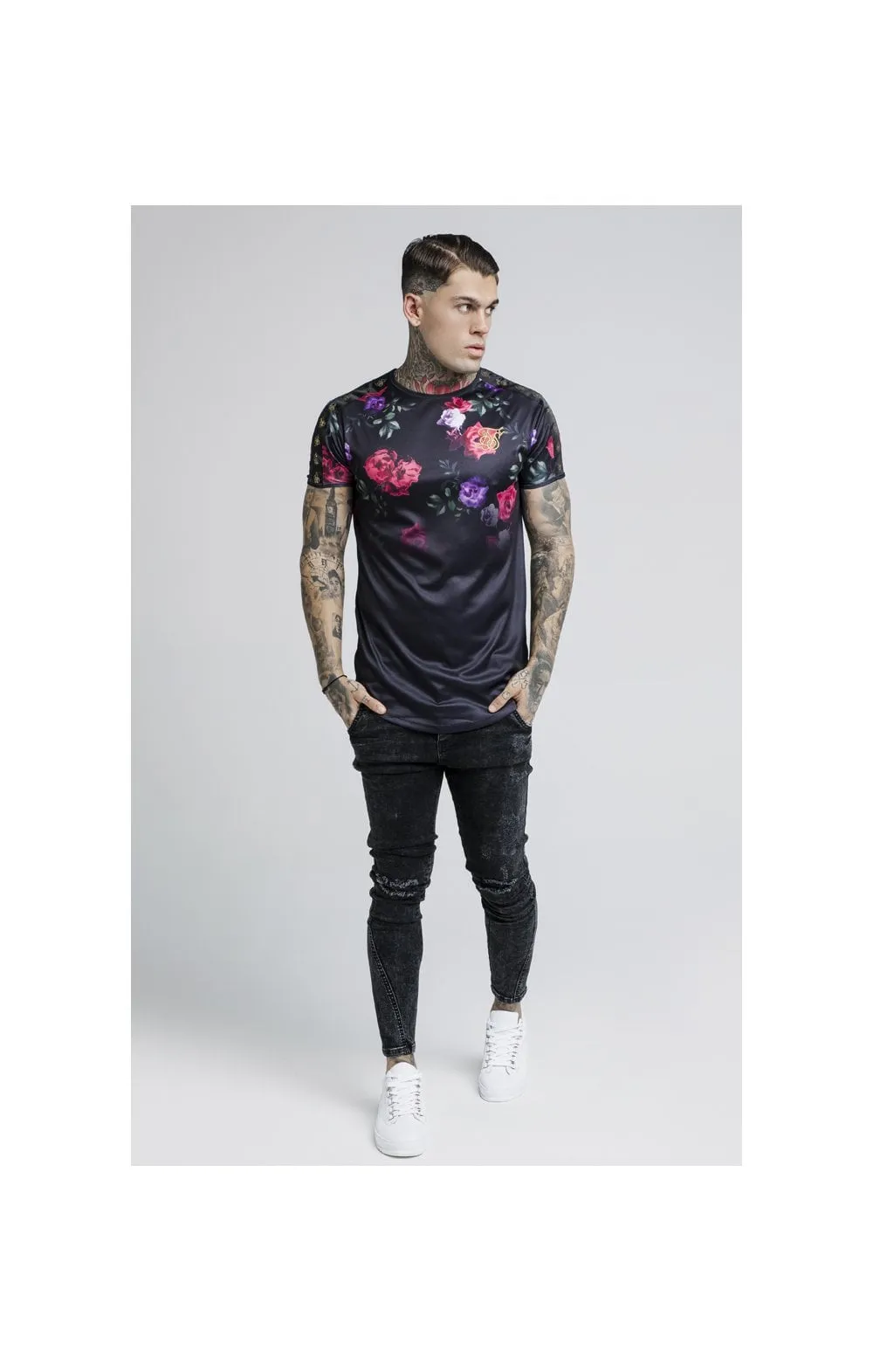 SikSilk S/S Oil Paint Taped Curved Hem Gym Tee - Black sold by Siksilk product image thumbnail 5