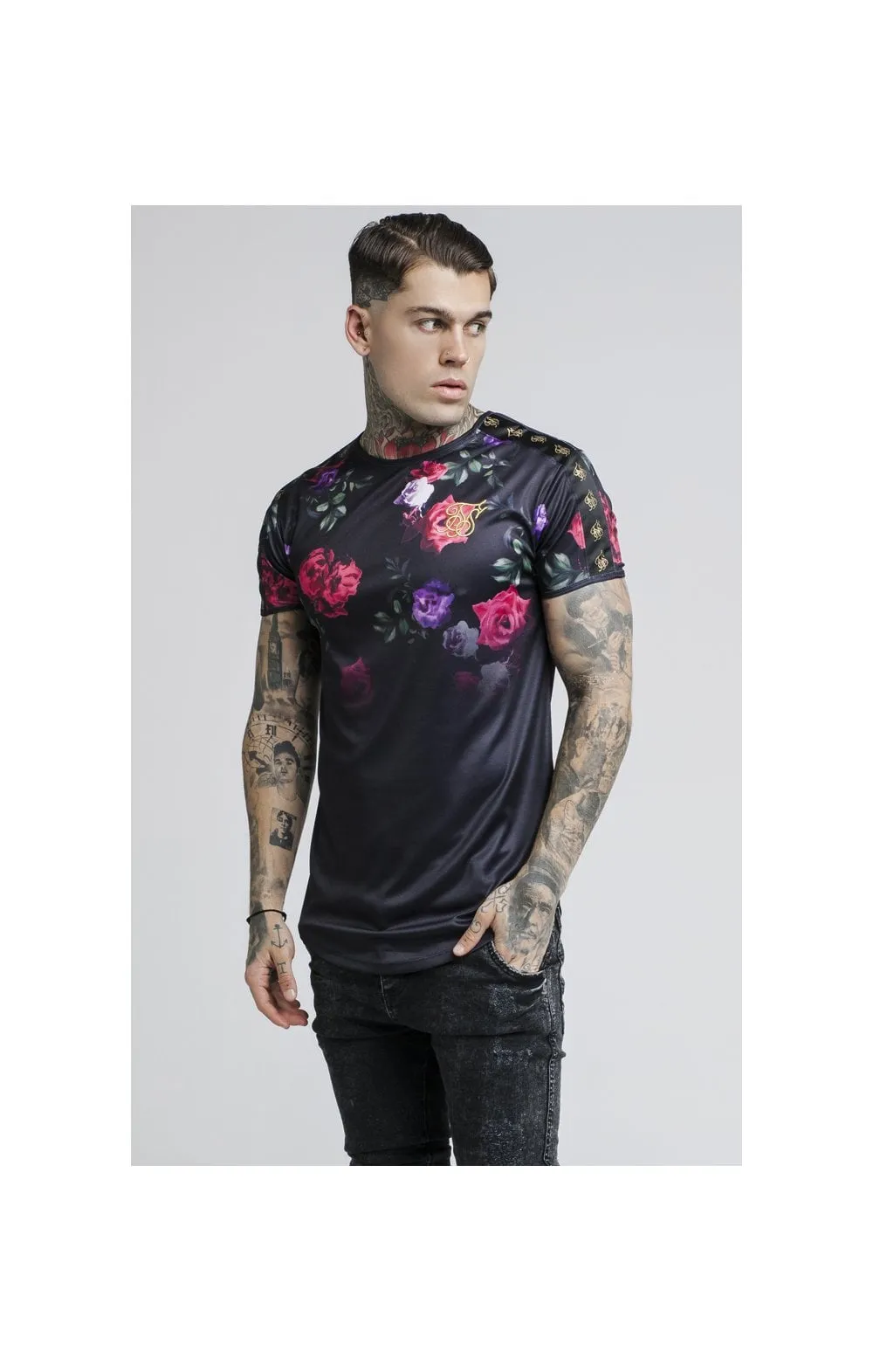 SikSilk S/S Oil Paint Taped Curved Hem Gym Tee - Black sold by Siksilk product image thumbnail 3