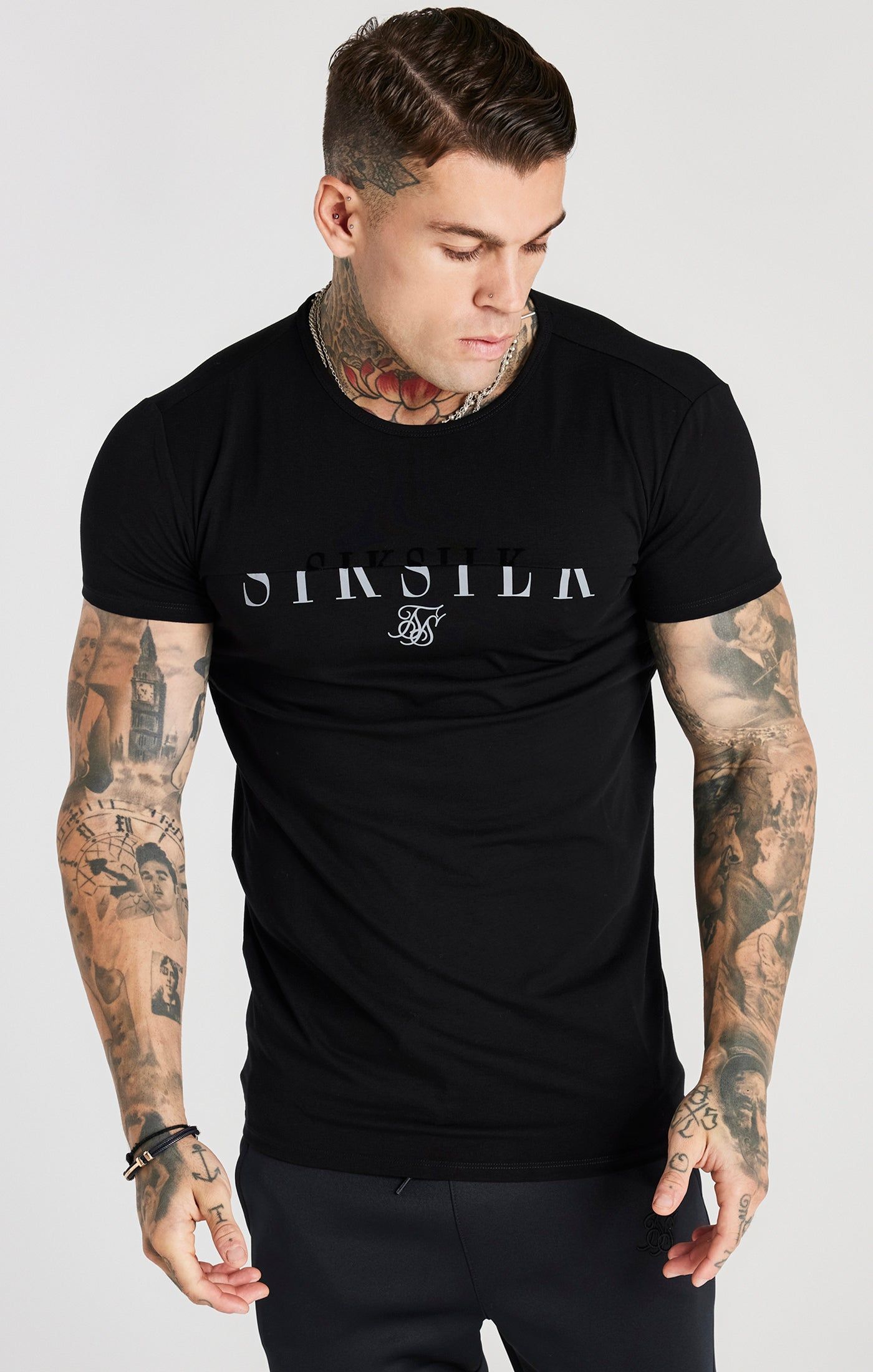 Black Printed Logo Muscle Fit T-Shirt sold by Siksilk