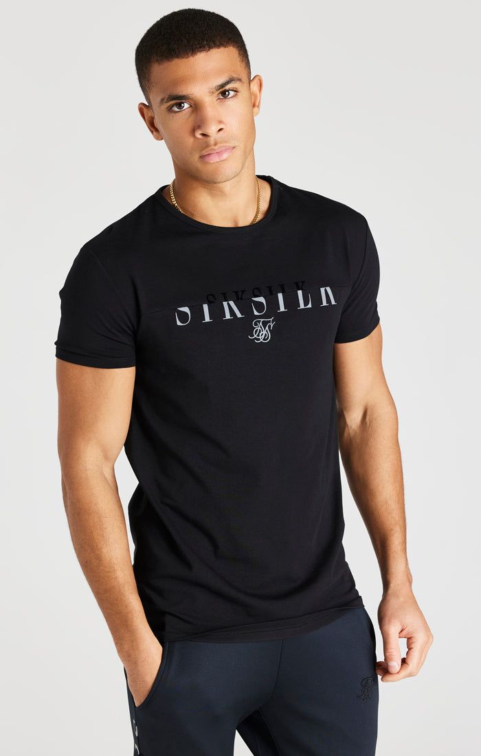 Black Printed Logo Muscle Fit T-Shirt sold by Siksilk product image thumbnail 2