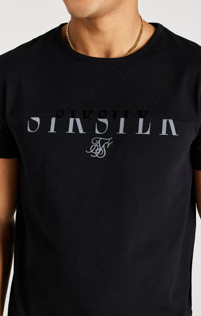 Black Printed Logo Muscle Fit T-Shirt sold by Siksilk product image thumbnail 3