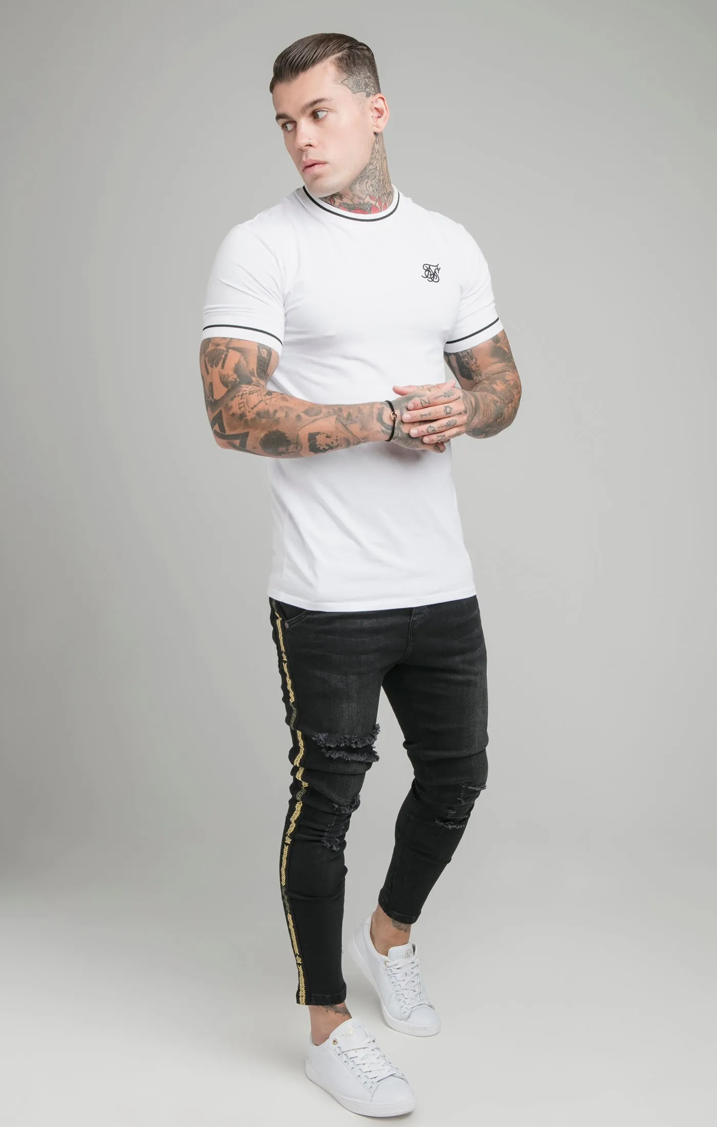 SikSilk Imperial Retro Rib Gym Tee - White & Black sold by Siksilk product image thumbnail 4