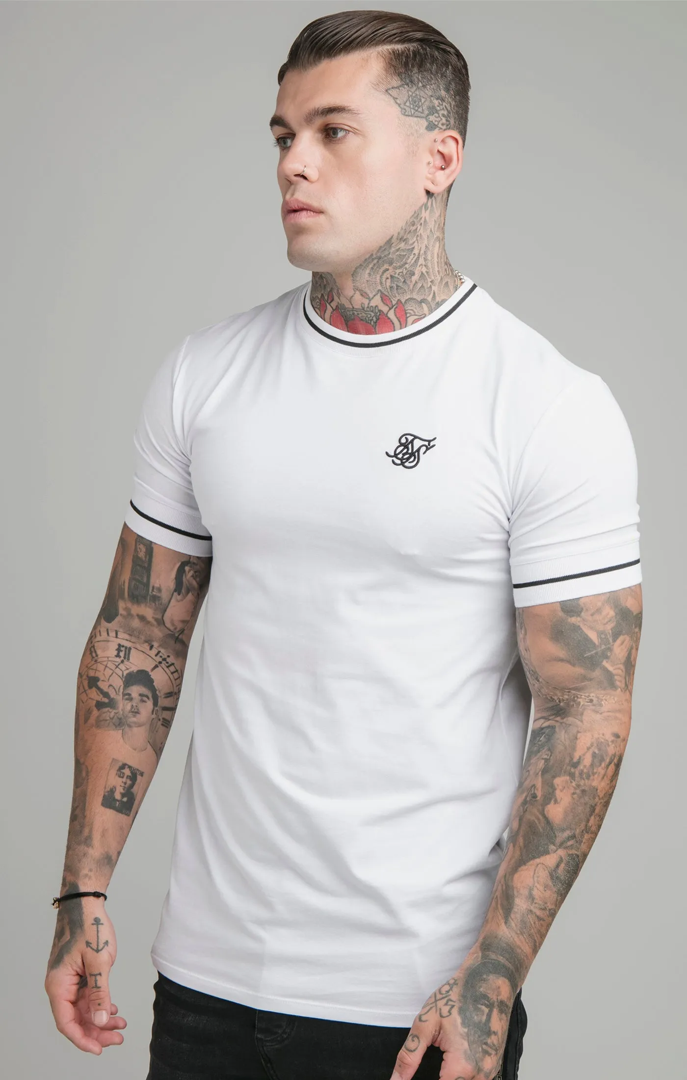 SikSilk Imperial Retro Rib Gym Tee - White & Black sold by Siksilk