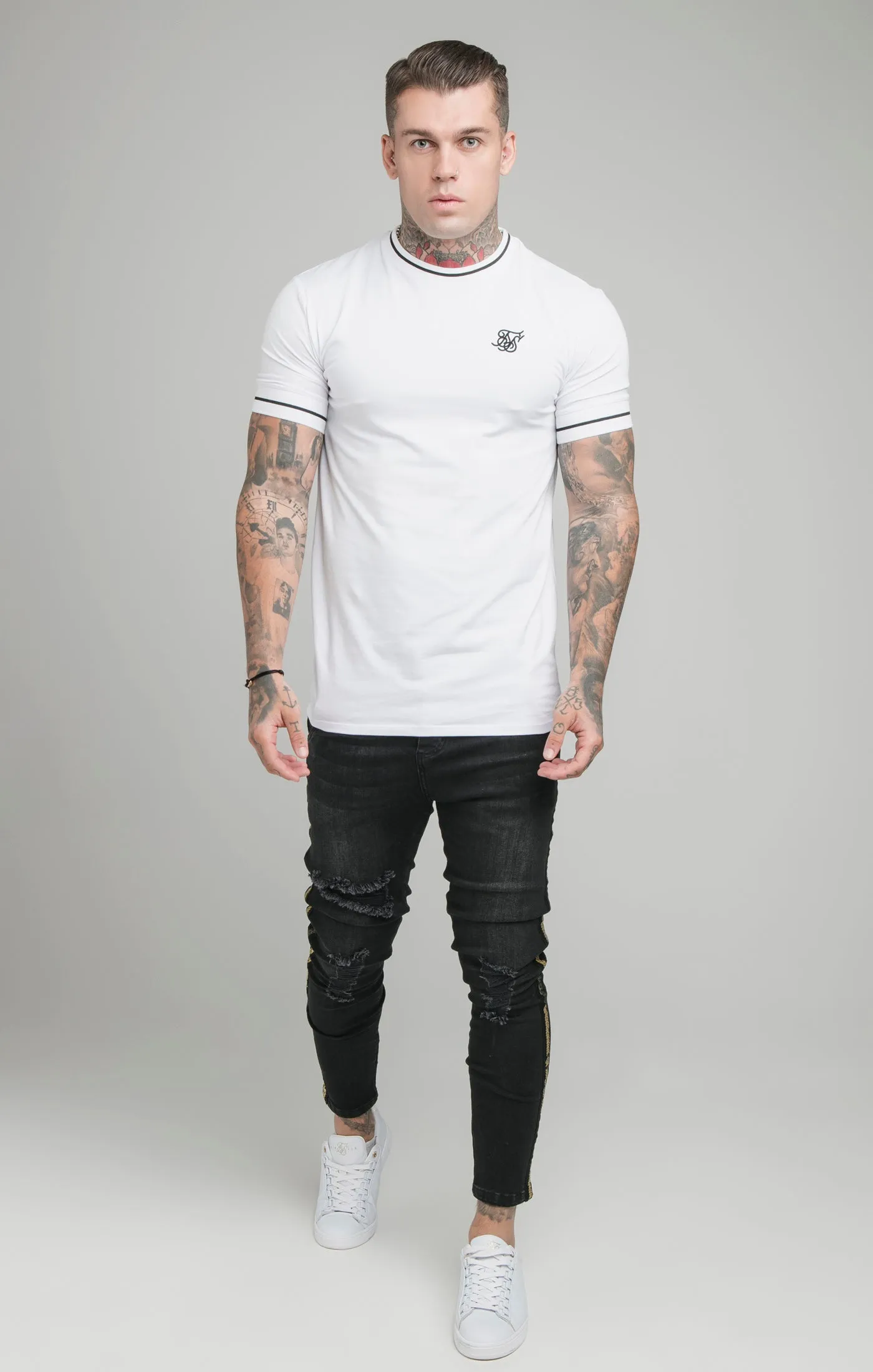 SikSilk Imperial Retro Rib Gym Tee - White & Black sold by Siksilk product image thumbnail 3