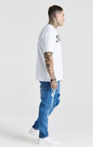 Black Patchwork Distressed Slim Denim Jean sold by Siksilk