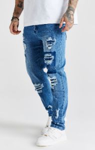 Black Patchwork Distressed Slim Denim Jean sold by Siksilk
