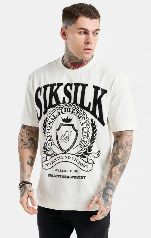 SikSilk Oversized Rhinestone Varsity T-Shirt - Ecru & Black sold by Siksilk