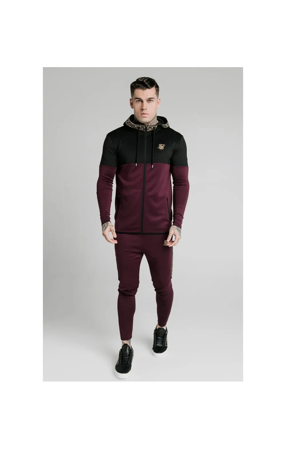 SikSilk Agility Cartel Cut & Sew Zip Through Hoodie - Black & Burgundy sold by Siksilk product image thumbnail 4