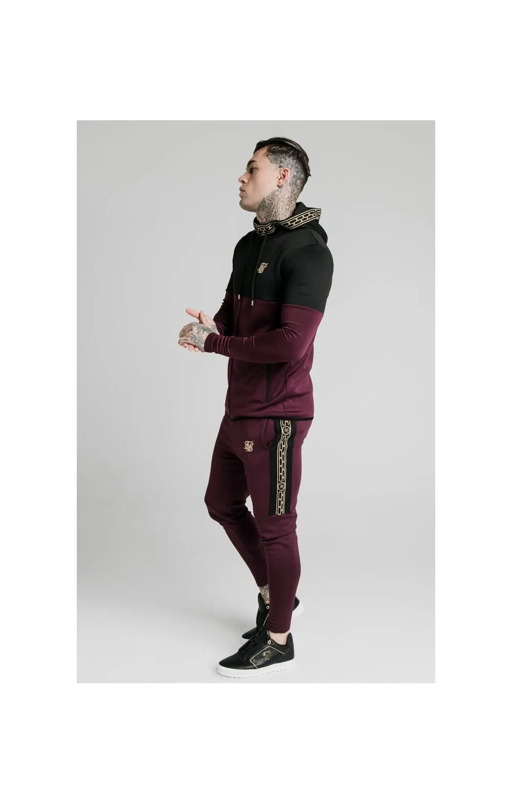 SikSilk Agility Cartel Cut & Sew Zip Through Hoodie - Black & Burgundy sold by Siksilk product image thumbnail 5