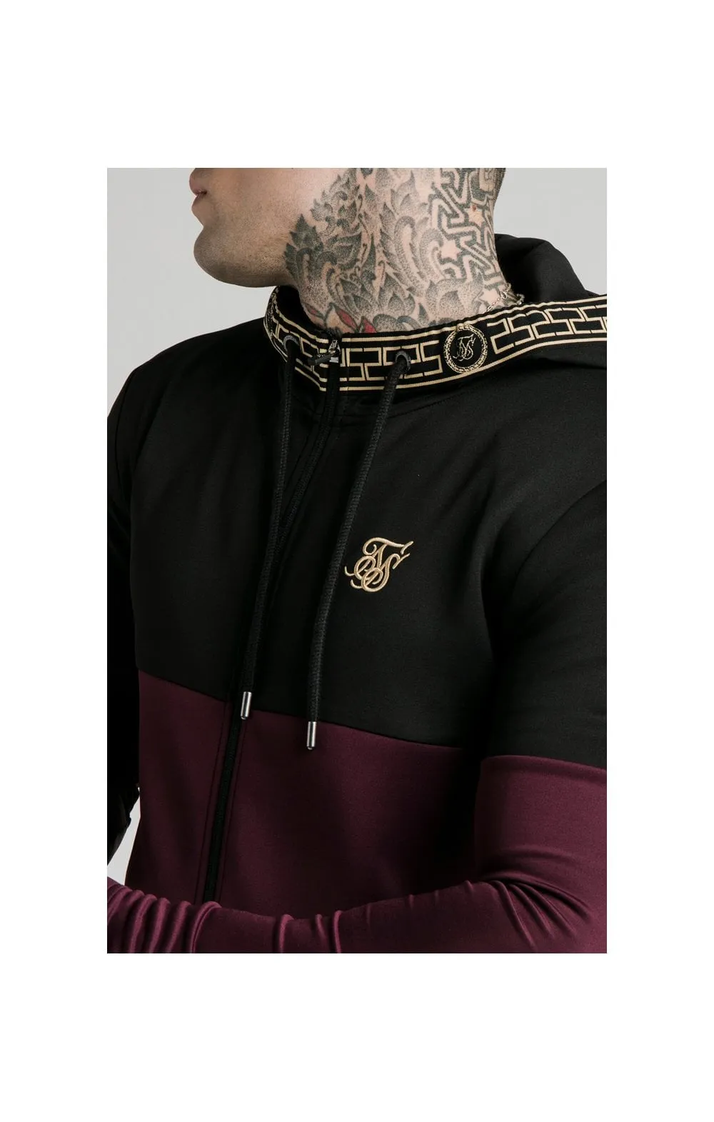 SikSilk Agility Cartel Cut & Sew Zip Through Hoodie - Black & Burgundy sold by Siksilk product image thumbnail 2