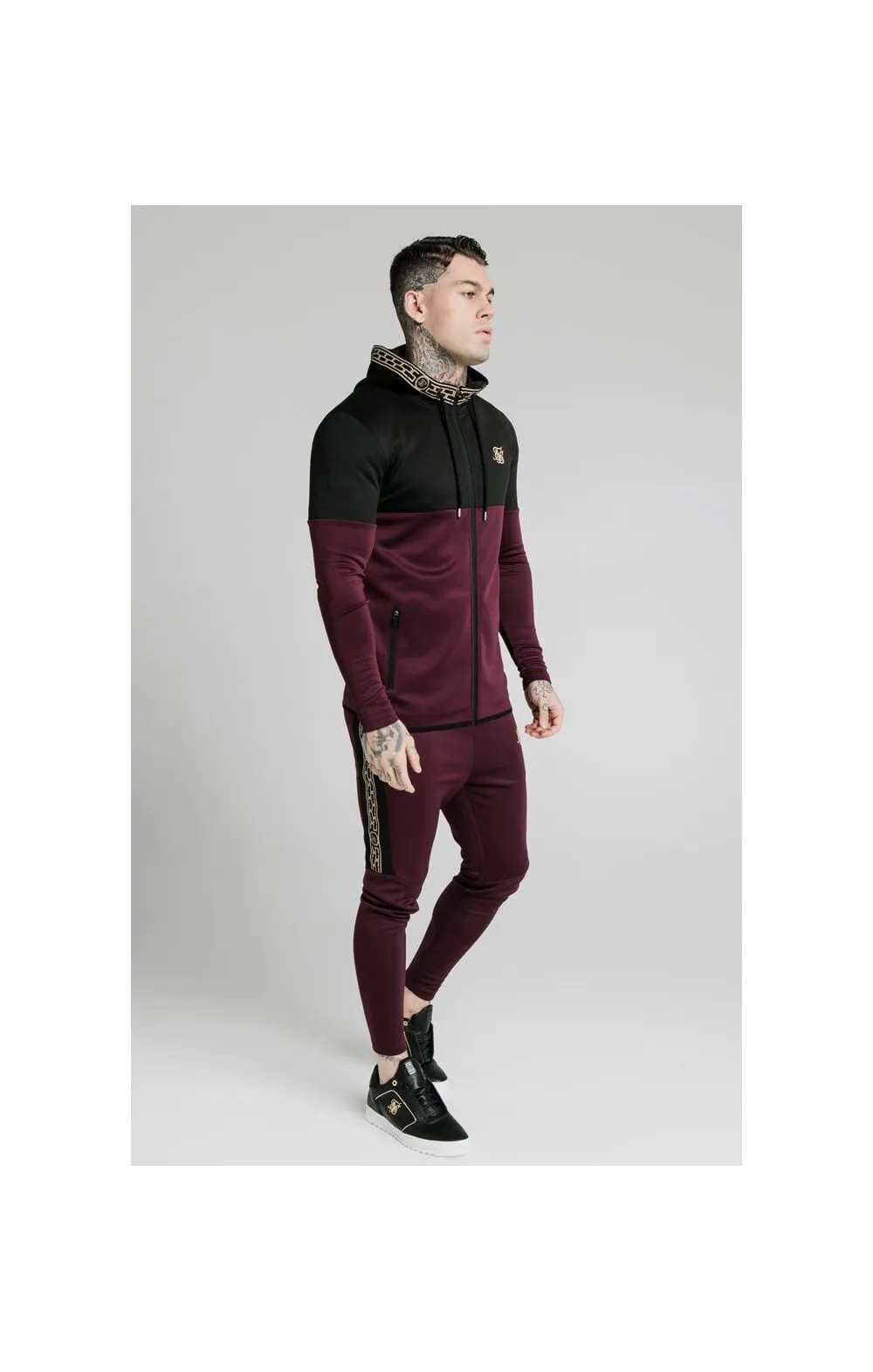 SikSilk Agility Cartel Cut & Sew Zip Through Hoodie - Black & Burgundy sold by Siksilk product image thumbnail 3