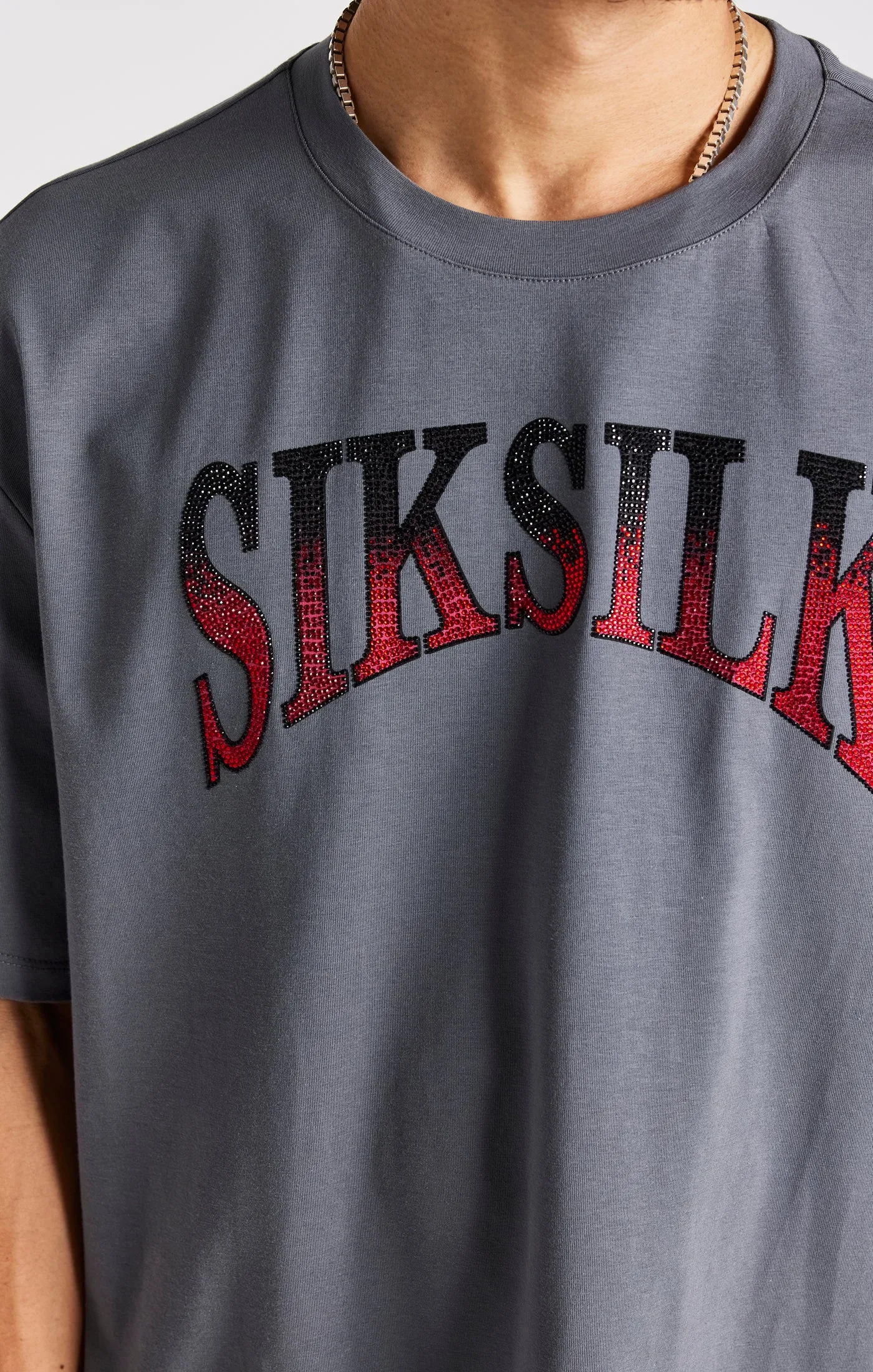 Grey Rhinestone Short Sleeve T-Shirt sold by Siksilk product image thumbnail 2
