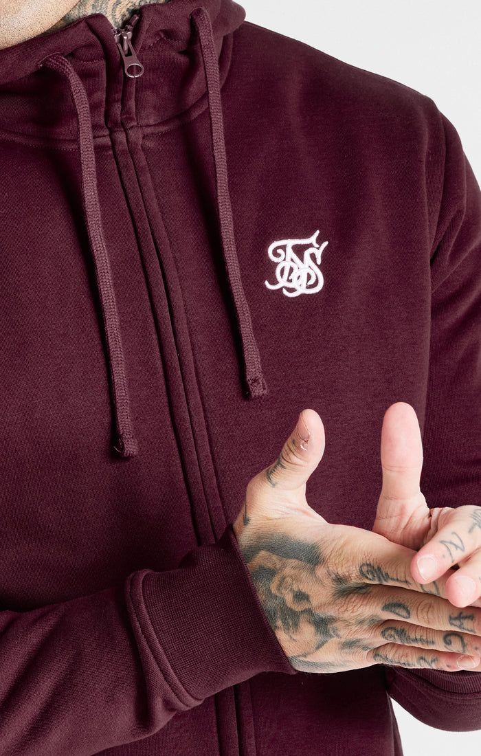 Burgundy Essential Zip Through Funnel Neck Hoodie sold by Siksilk product image thumbnail 2