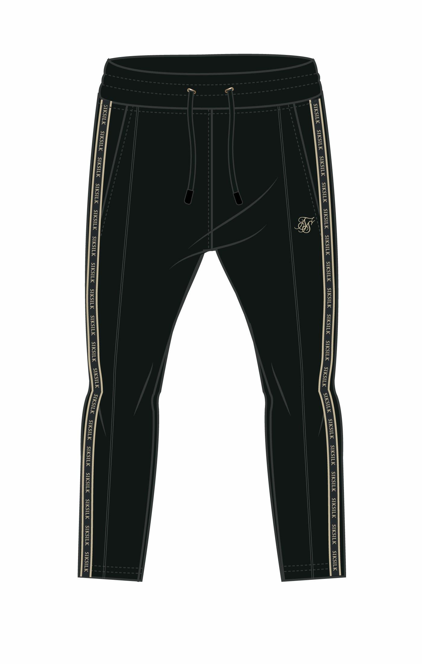 Black & Gold Slim Fit Taped Track Pant sold by Siksilk