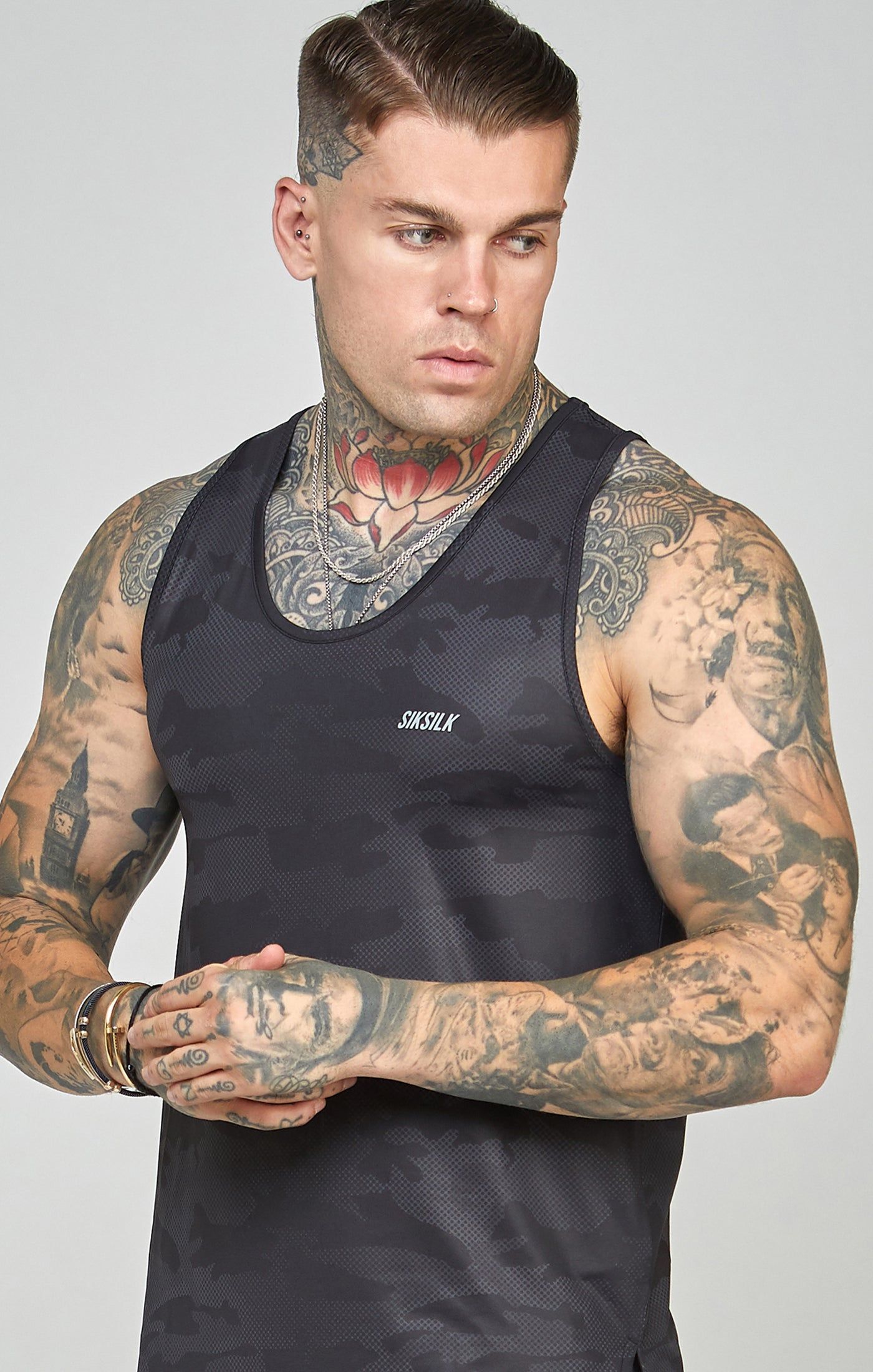 Camo Sports Curved Hem Muscle Fit Vest sold by Siksilk