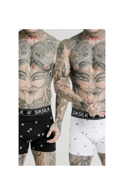 SikSilk Logo Taped Boxer Shorts (2 Pack) - White & Black Pack of 2 Boxers - 1 White pair and 1 Black pair sold by Siksilk