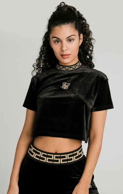 Black Velour Crop T-Shirt sold by Siksilk