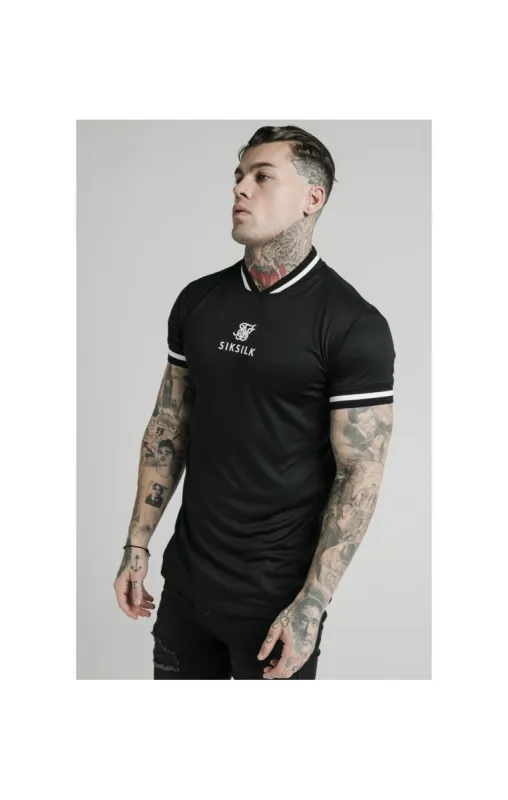 SikSilk S/S Poly Rib Collar Tee - Black sold by Siksilk