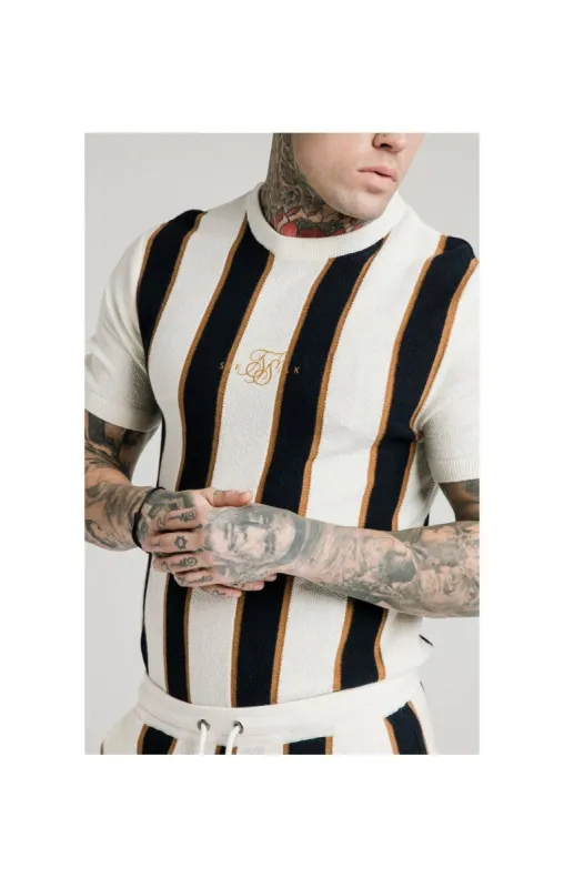 SikSilk Fitted Knit Tee - Off White,Navy & Gold sold by Siksilk