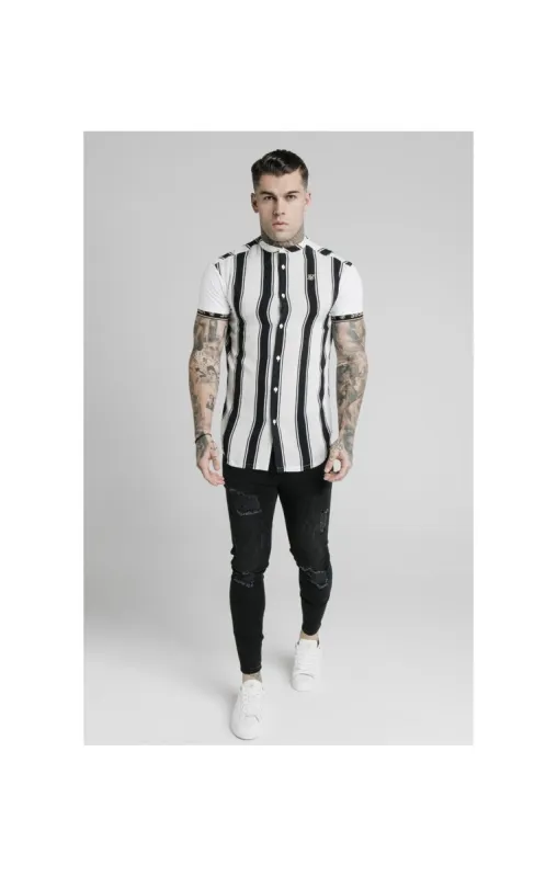 SikSilk High Collar Resort Shirt - Black & White sold by Siksilk
