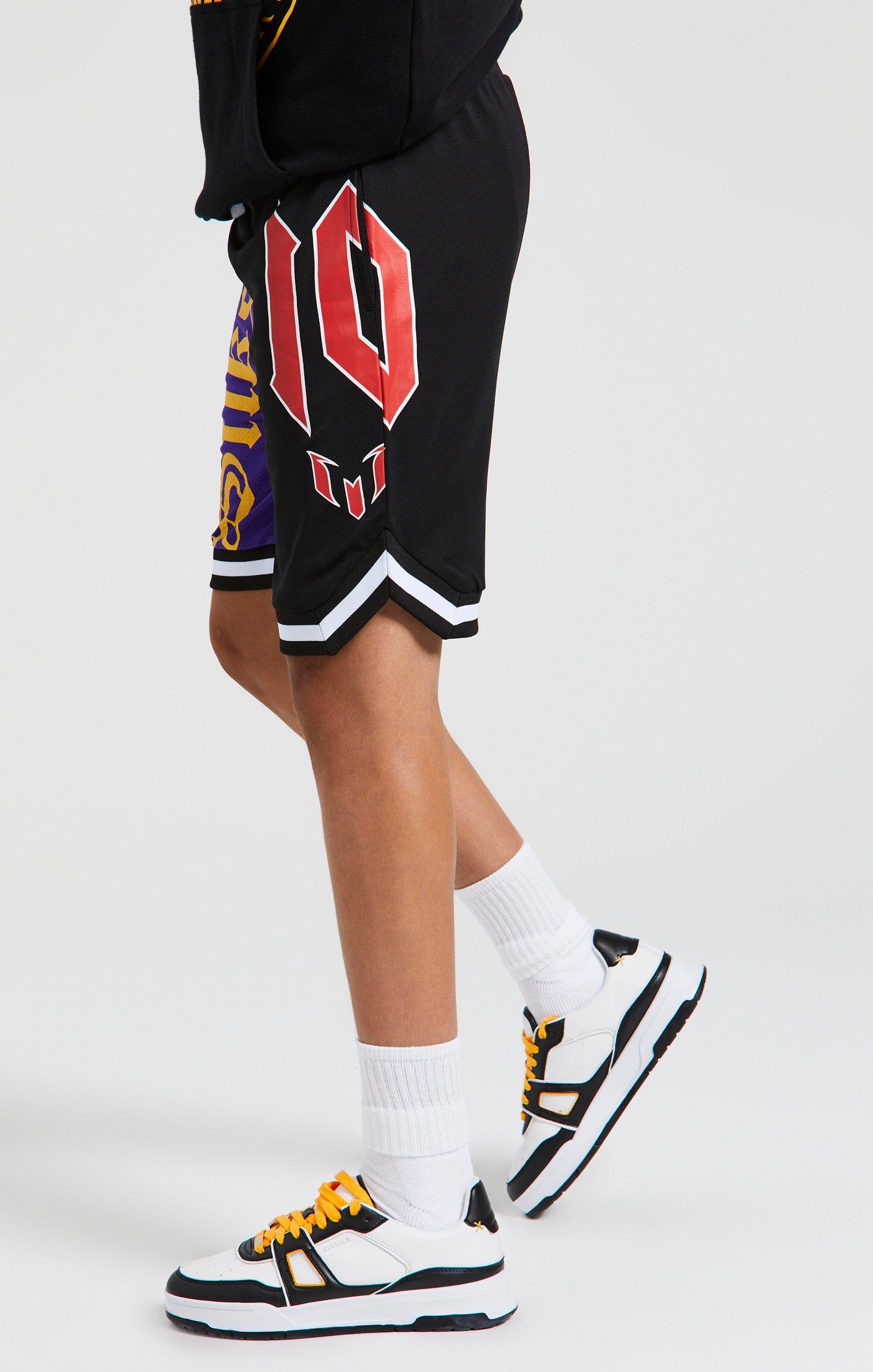 Messi x SikSilk Retro Varsity Basketball Shorts - Black & Purple sold by Siksilk product image thumbnail 2