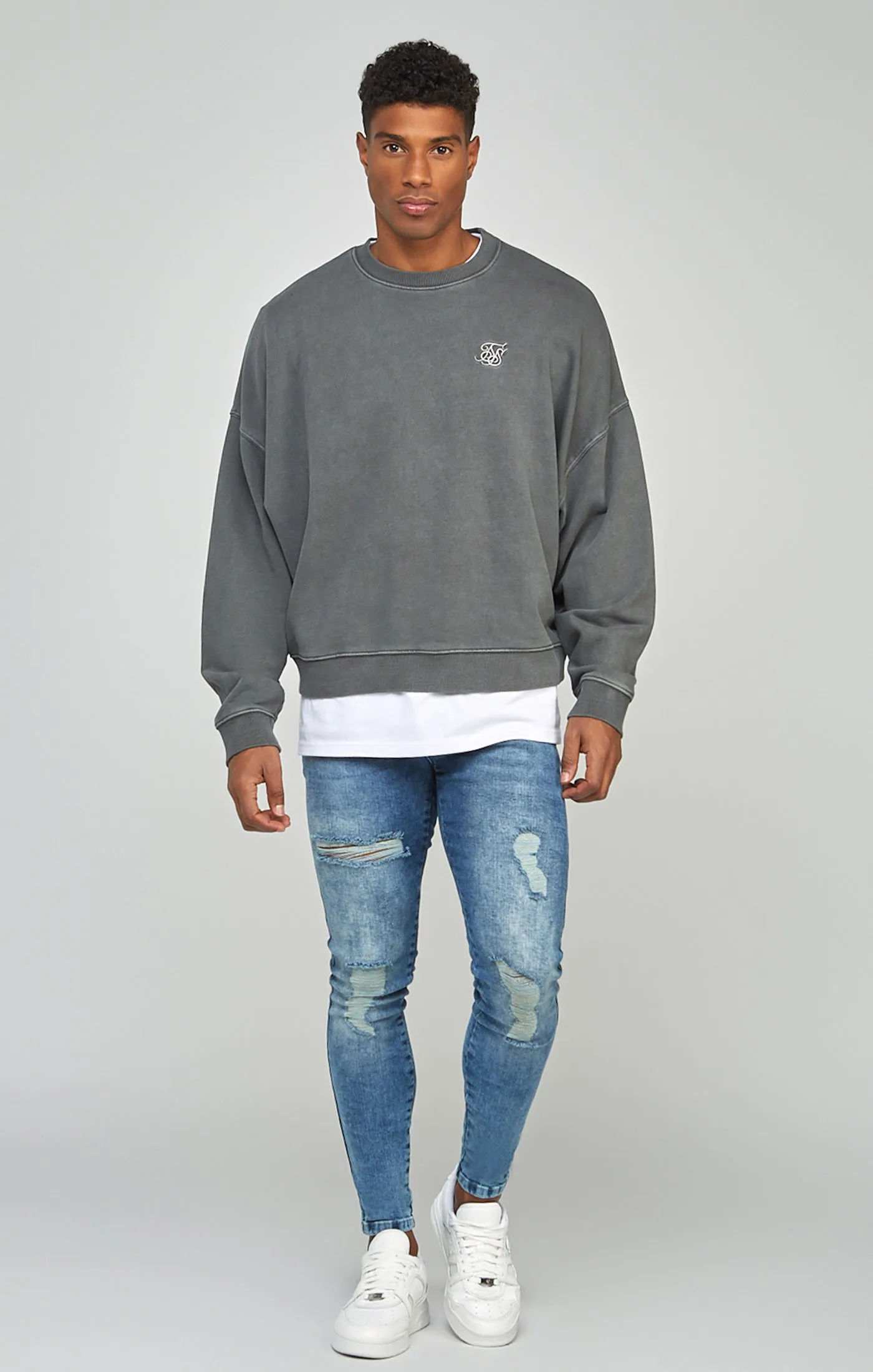Black Garment Dyed Boxy Fit Sweatshirt sold by Siksilk product image thumbnail 4