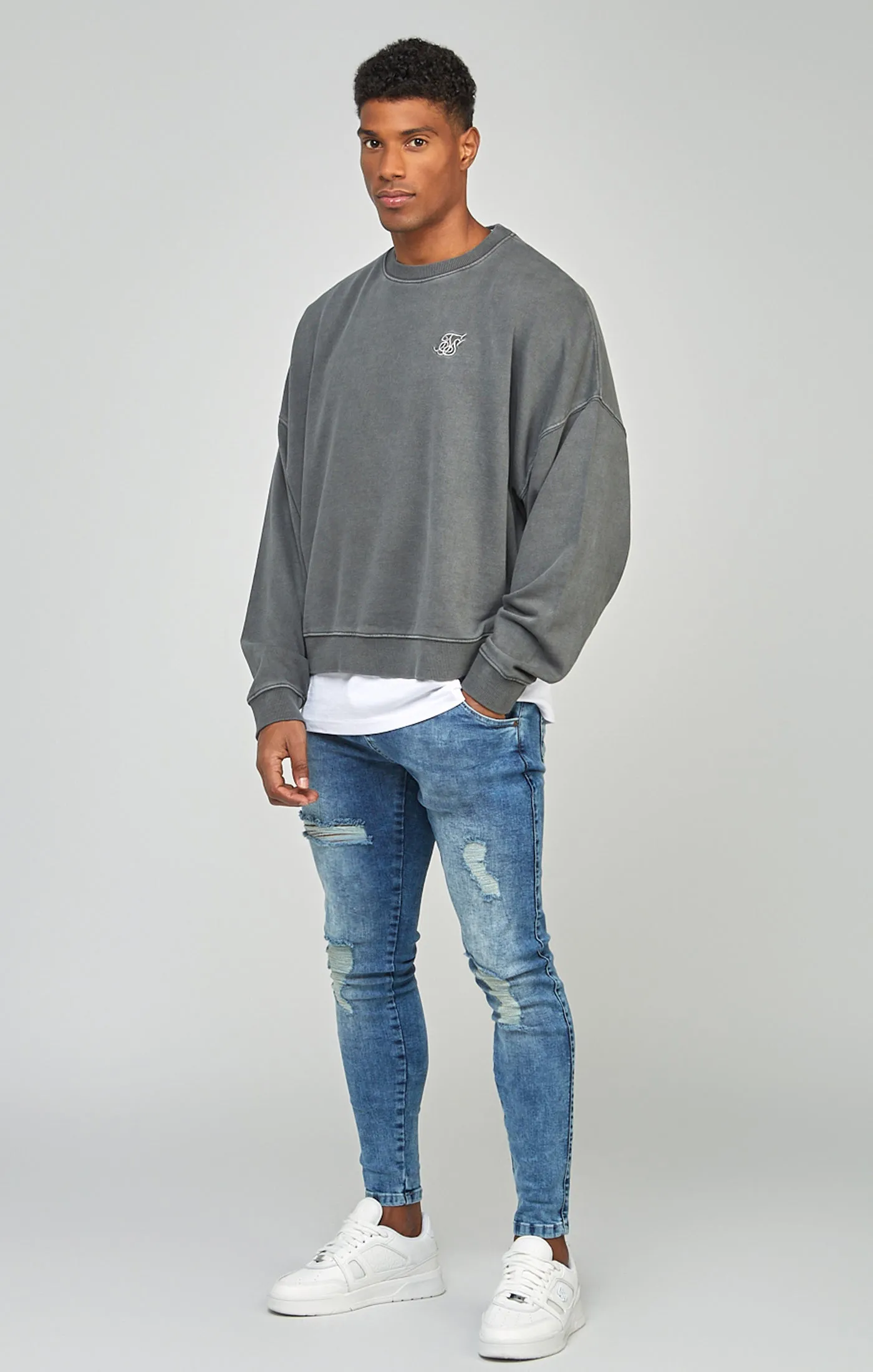 Black Garment Dyed Boxy Fit Sweatshirt sold by Siksilk product image thumbnail 2