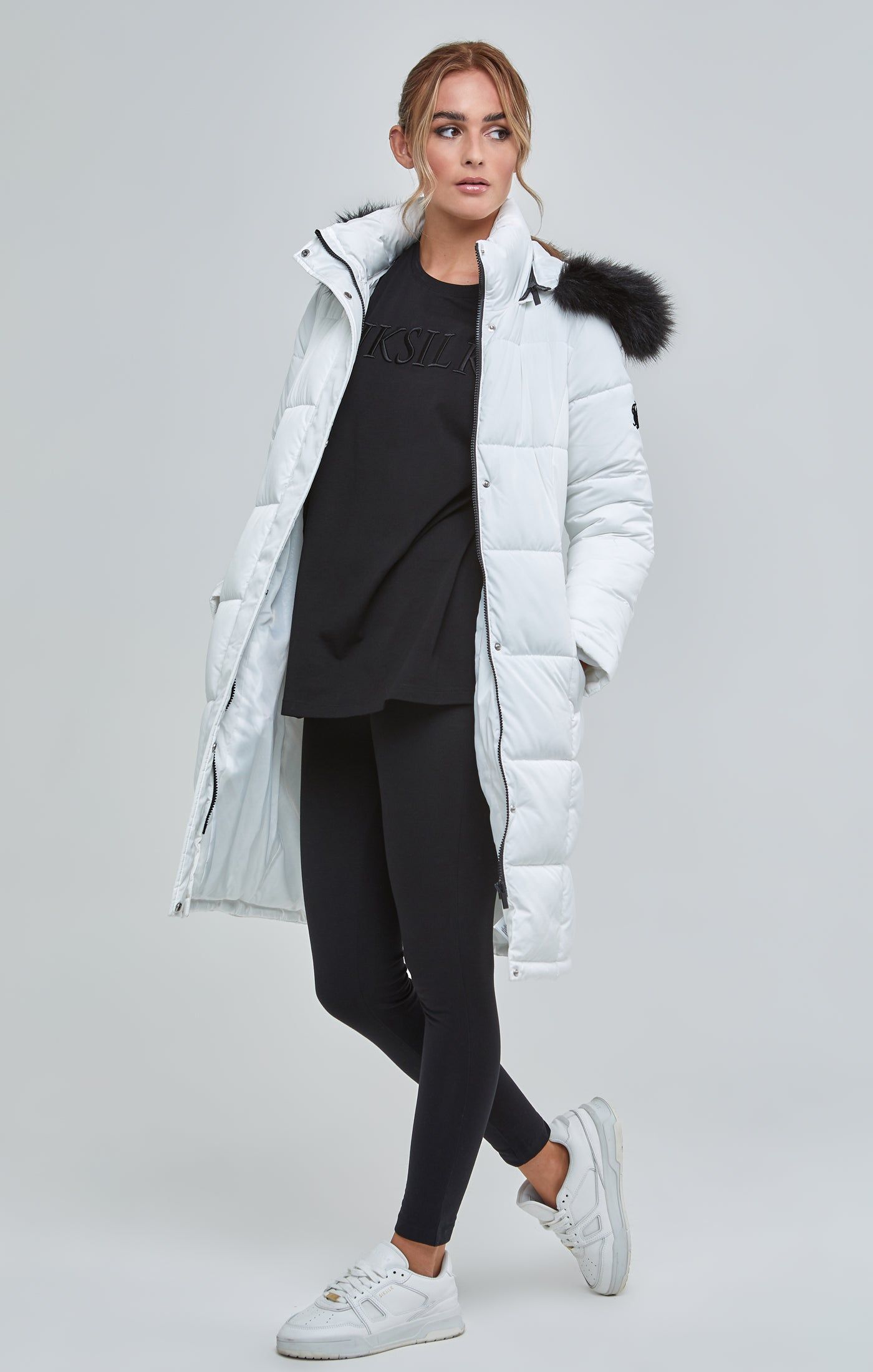 White Longline Padded Parka sold by Siksilk product image thumbnail 4