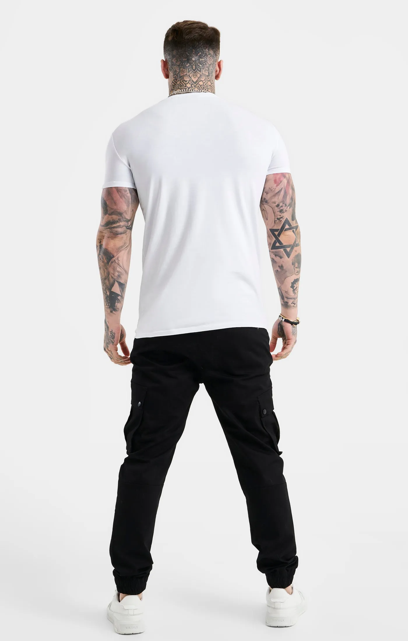 White Script Embroidery Muscle Fit T-Shirt sold by Siksilk product image thumbnail 5