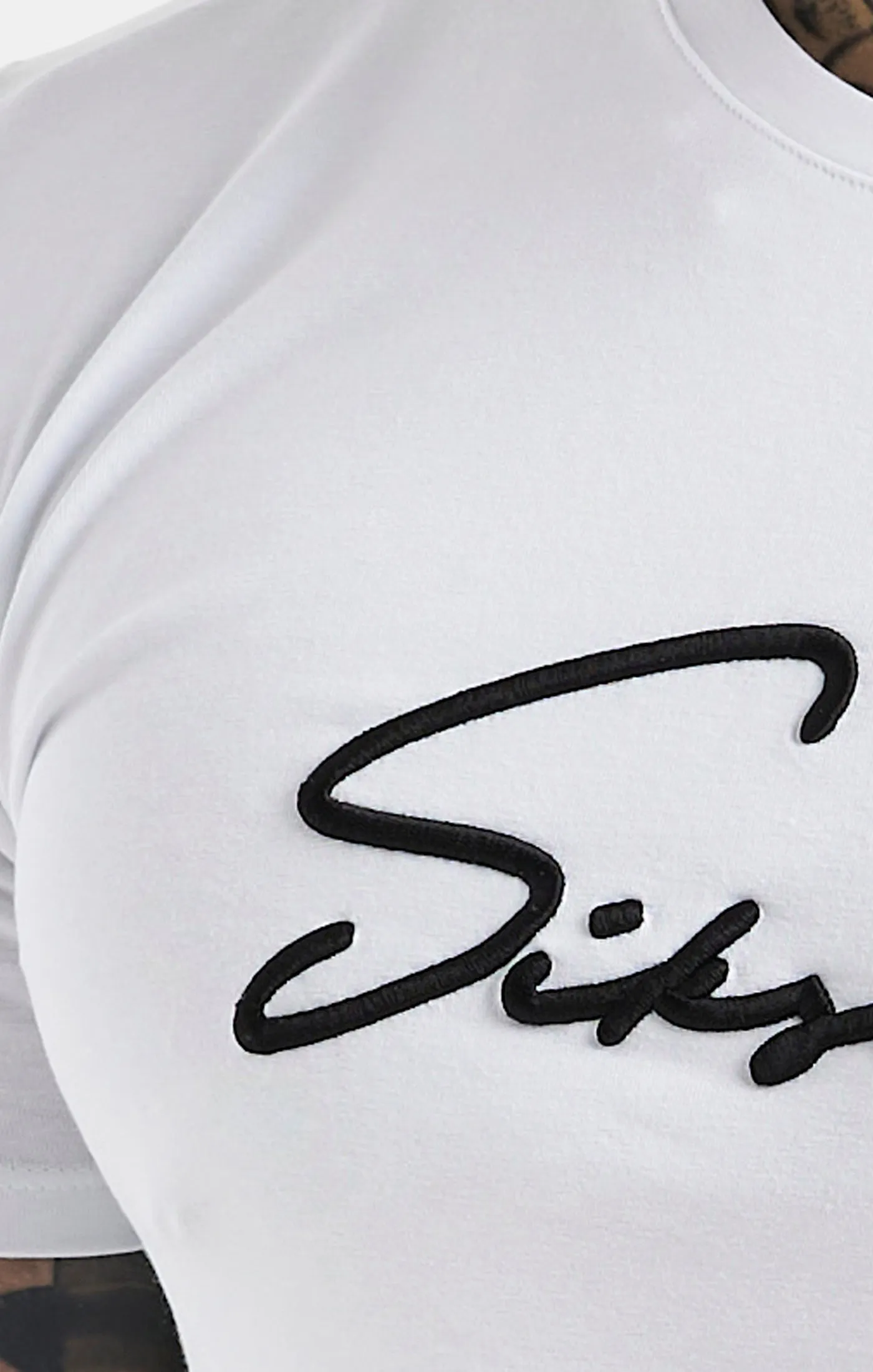 White Script Embroidery Muscle Fit T-Shirt sold by Siksilk product image thumbnail 2