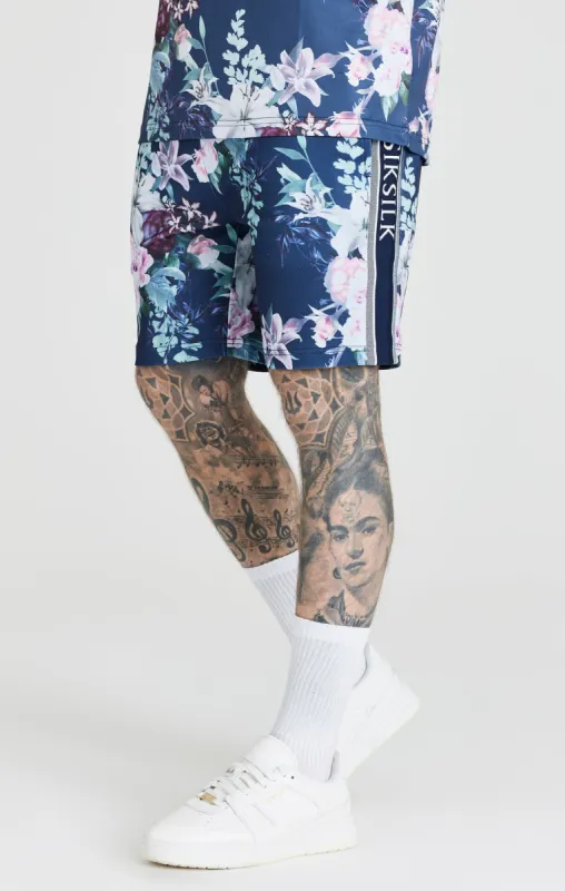 Navy Botanical Tape Detail Short made by Siksilk