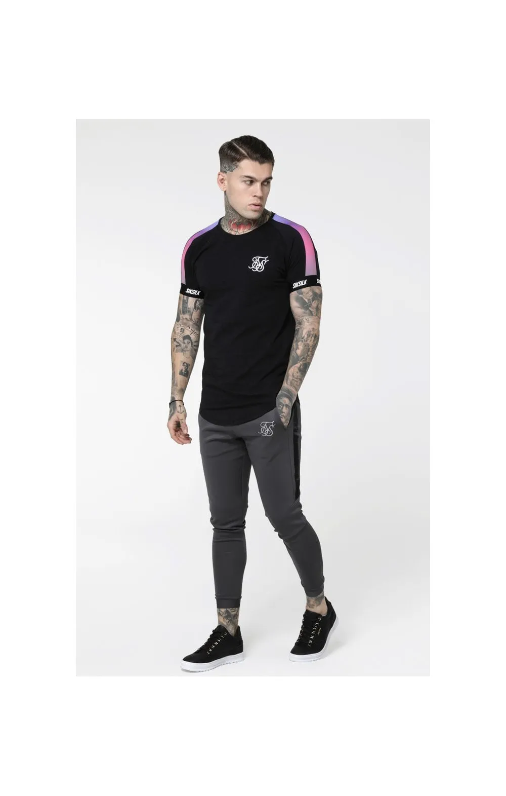 SikSilk S/S Raglan Panel Fade Tech Tee - Black sold by Siksilk product image thumbnail 3